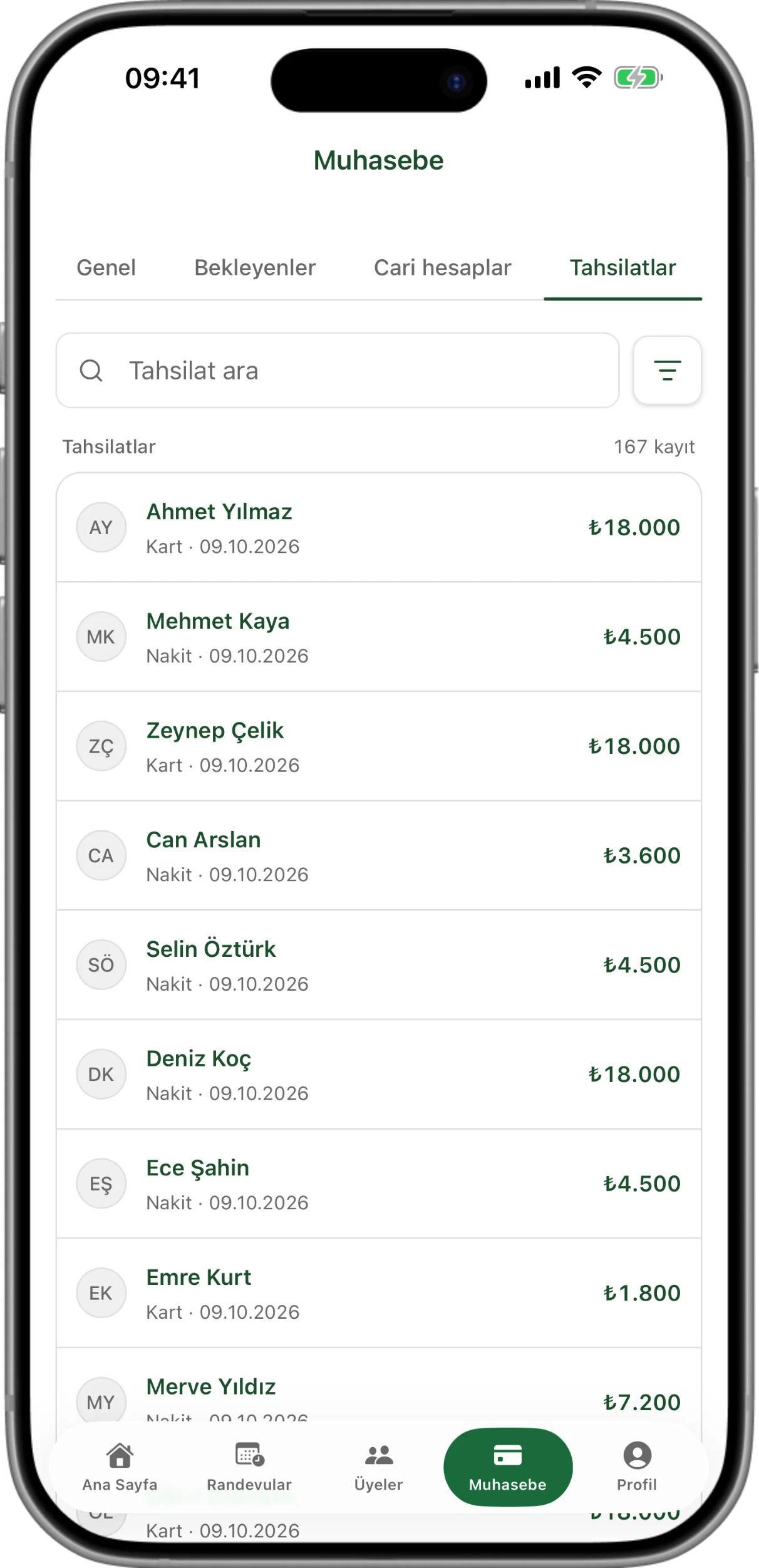Tesis mobil — Muhasebe