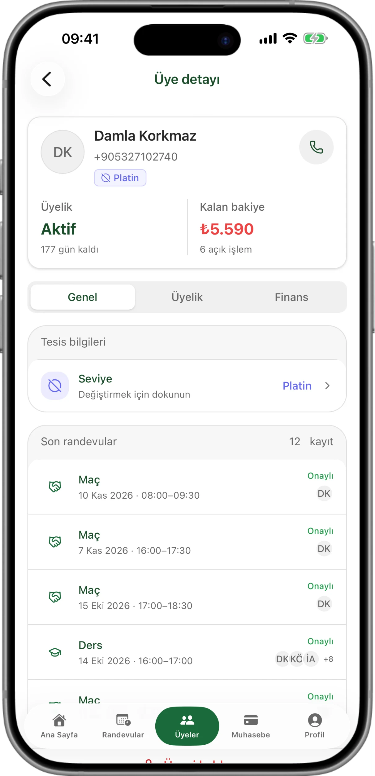 Tesis mobil — Üye Profili