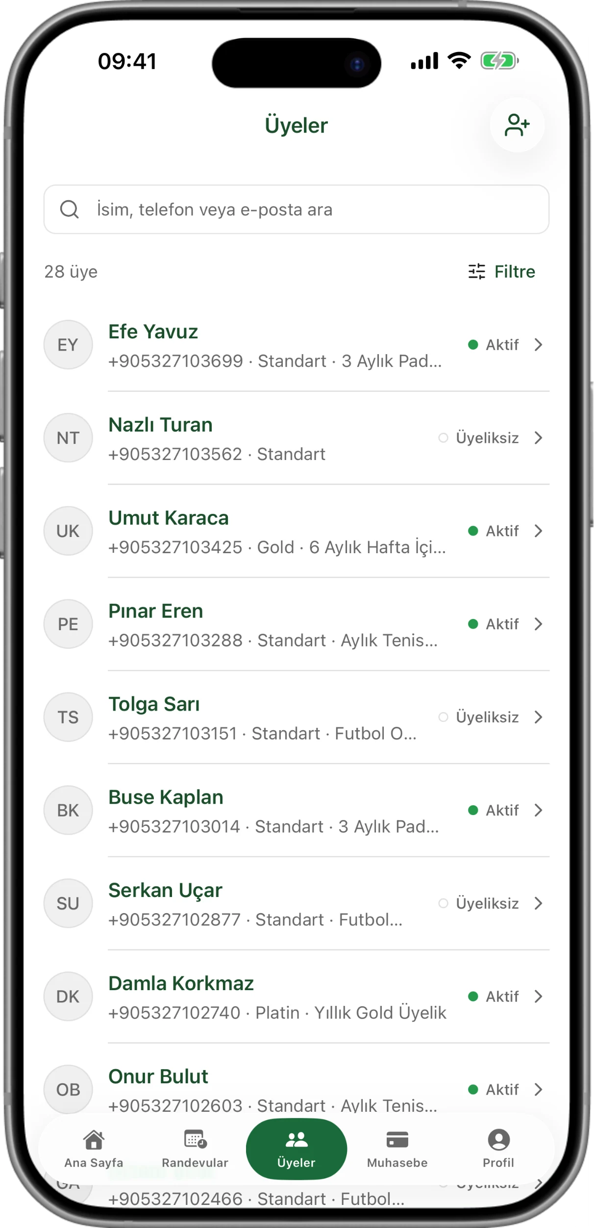 Tesis mobil — Üyelik
